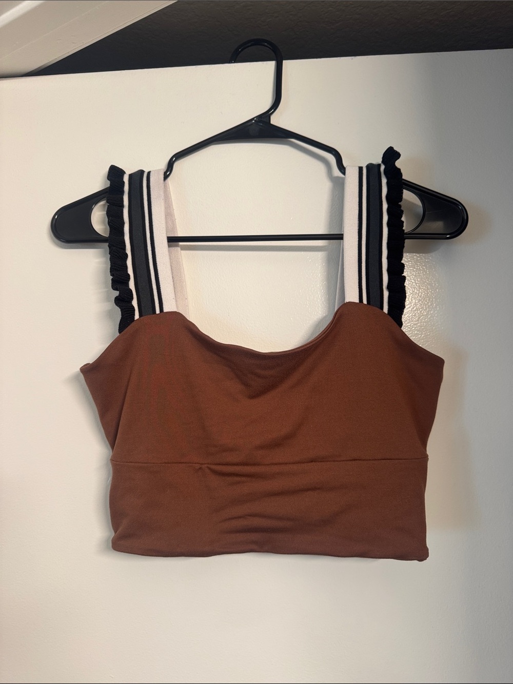 Free People Brown Cropped Tank with Contrast Ruffle Straps